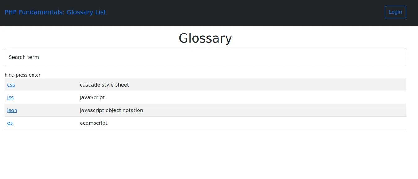 Web Glossary - PHP - 2021